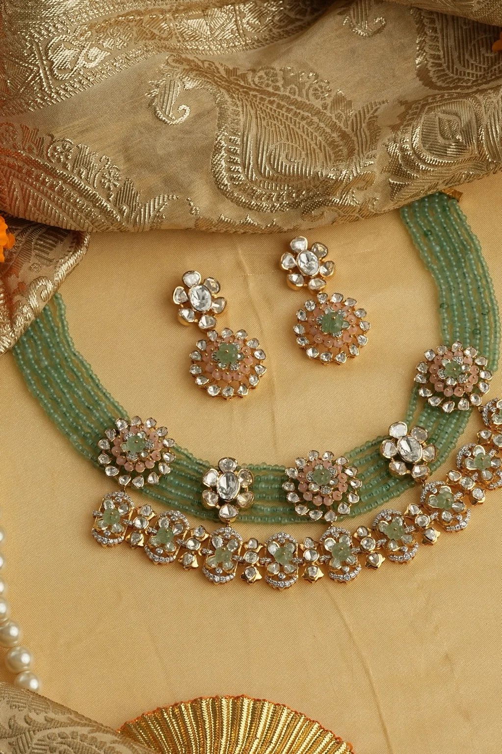 Maniramji emerald kundan choker set