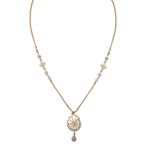 Glossy Finish Wavy Heart Design Studded With CZ Drop Gold Chain Pendant-FNC233