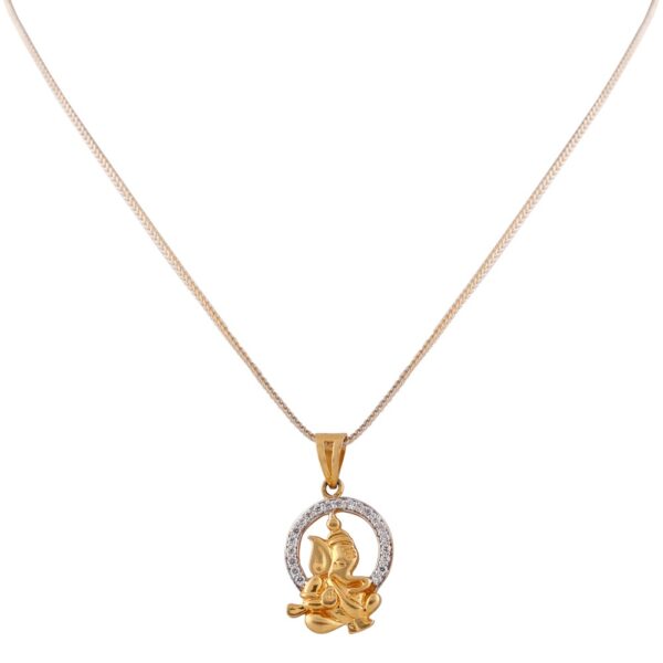 Glittering CZ Studded Ganpati Gold Pendant - FCP2