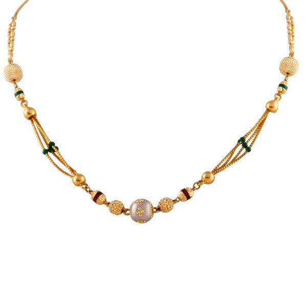 Glossy Satin Diamond Cut Finish Rhodhium Polish Multicolour Gold Beads Chain - FCH63