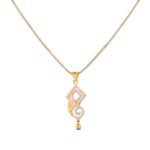 Glossy Glittering Heart Filigree CZ Studded Gold Pendant Set - FPS306 - Image 2