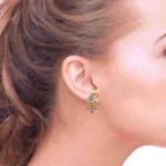 Flush Set CZ Rhodhium Polish Gold Curved Hat Earring - FT405 - Image 4