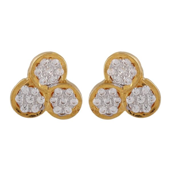 Glittering Flush Pressure Set CZ Trilliant Design Gold Earring - FT418