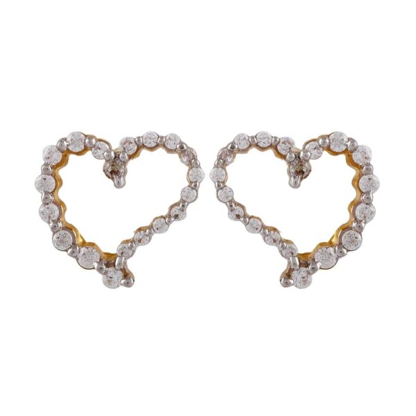 Glittering Prong Set CZ Curved Heart Gold Earring - FT391