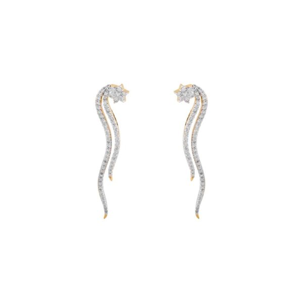 Glittering Star Drop Wave Cluster Diamond Long Earring - DTP159