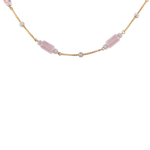 Glossy Diamond Cut Rhodhium Polish Pink Stone Studded Gold Ball Chain - FCH164