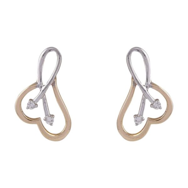 Glossy Finish Two Tone Heart Design Diamond Earring-DTP6076