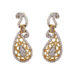 Glossy Glittering Baguette With Round CZ Curved Gold Earring - FT175