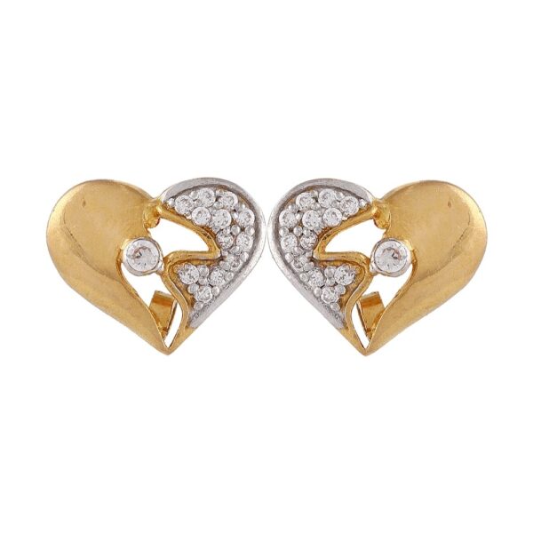 Glossy Glittering Rhodhium Polish CZ Studded Heart Gold Earring - FT443