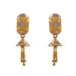 Glossy Sand Blast Finish Drop Jhumki Rhodhium Polish Gold Earring - TP9324