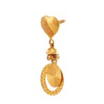 Glossy Sand Blast Finish Heart With Drop Circle Diamond Cut Gold Earring - TP8815 - Image 4