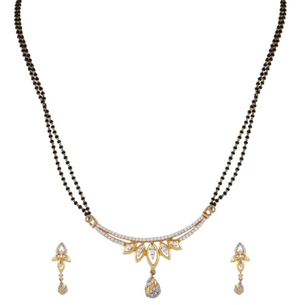 Glittering Two Line Drop Cluster CZ Gold Mangalsutra Set - FPS133