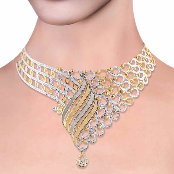 Glossy Diamond Cut Rhodhium Polish Chocker Necklace Set - HRJ902