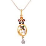 Glossy Blossom Floral Multi colour Enamel CZ Studded Gold Pendant Set - FPS44 - Image 2