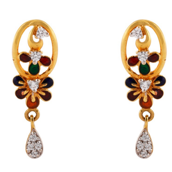 Glossy Blossom Floral Multi colour Enamel CZ Studded Gold Pendant Set - FPS44