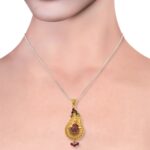 Glossy Matte Embossed Oxidise Finish Multicolor Enamel Floral Drop Red Beads Gold Pendant Set - PS202 - Image 2