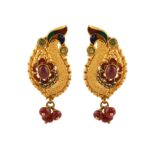 Glossy Matte Embossed Oxidise Finish Multicolor Enamel Floral Drop Red Beads Gold Pendant Set - PS202 - Image 4