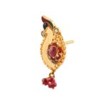 Glossy Matte Embossed Oxidise Finish Multicolor Enamel Floral Drop Red Beads Gold Pendant Set - PS202 - Image 5
