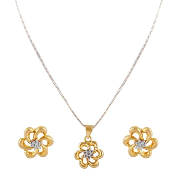 Glossy Finish Sparkling Floral CZ Gold Pendant - FPS170