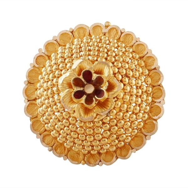 Glossy Floral Enamel Embossed Gold Beads Cocktail Ring - LR4749