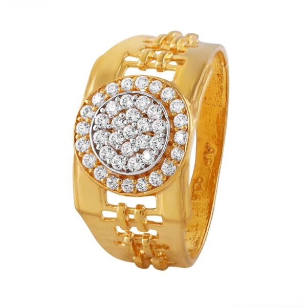 Glossy Diamond Cut Matte Finish Filigree Long Gold Ring - LR4519