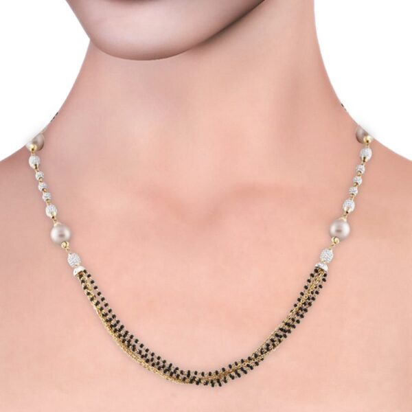Glossy Diamond Cut Finish Pearl With Multiline Black Beads Gold Mangalsutra - MS1499