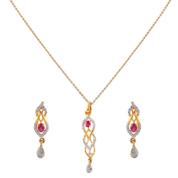 Oval shaped synthetic ruby with CZ pendant set- FPS106