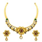 Stunning floral yellow gold 22kt CZ necklace set- ATHT0002