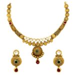 Blooming traditional yellow gold 22kt Cz necklace set- ATHT0006