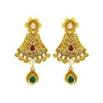 Ceremonial embossed 22kt yellow gold Cz dangler earrings- ATOP0003