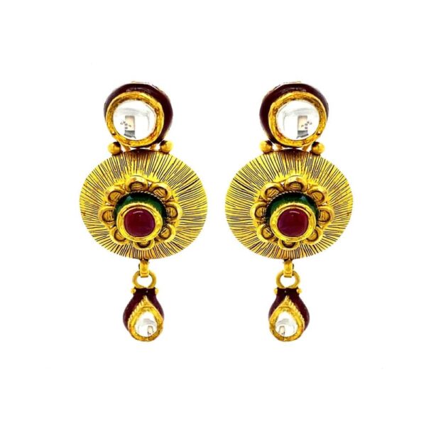 Ceremonial traditional yellow gold 22kt kundan earring- ATOP0007