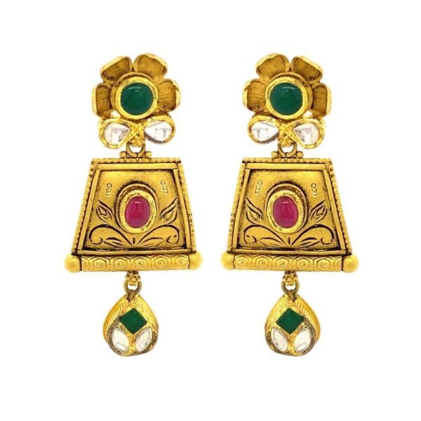 Stunning Traditional Yellow Gold 22kt Gemstone Earring- ATOP0012