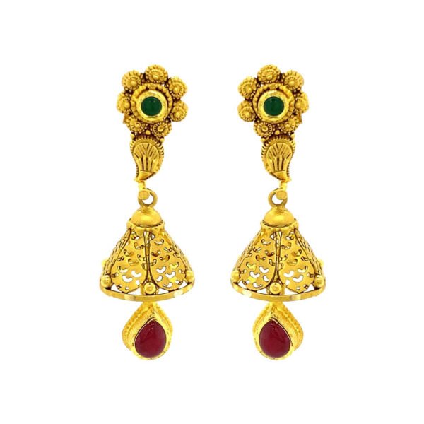 Traditional Yellow Gold 22kt Gemstone Jhumka Earring- ATOP0014