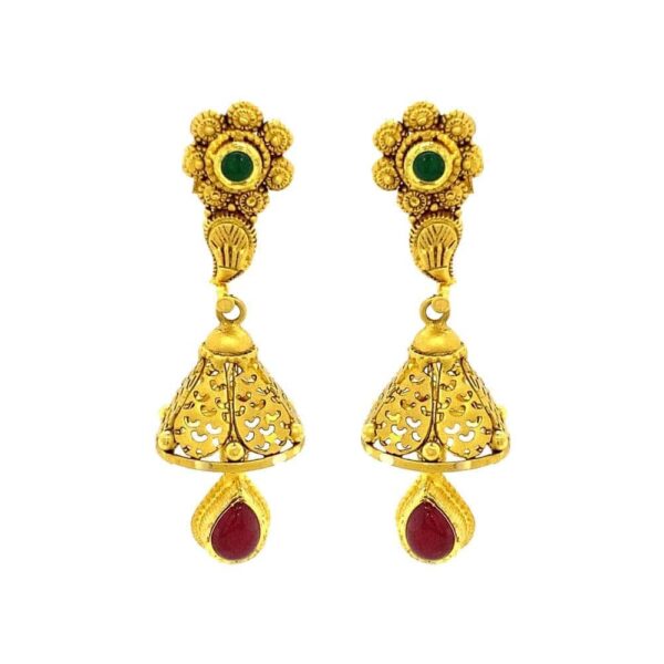 Traditional Yellow Gold 22kt Gemstone Jhumka Earring- ATOP0014