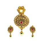Ceremonial Floral Kundan Gemstone 22kt Yellow Gold Pendant Set- ATSP0002