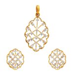 Abstract oval criss cross cutout 18k yellow gold diamond pendant sets- DPE0002