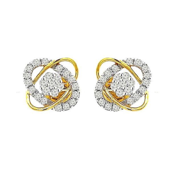 Elegant floral interlinked oval cutout 18k gold diamond earrings- DTO00029