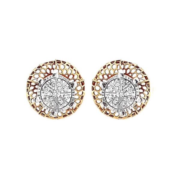 Sparkling cutout two tone gold 18k diamond stud earring- DTO0021
