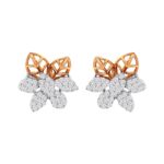 Stunning floral leafy cutout 18kt rose gold diamond stud earrings- DTO0028