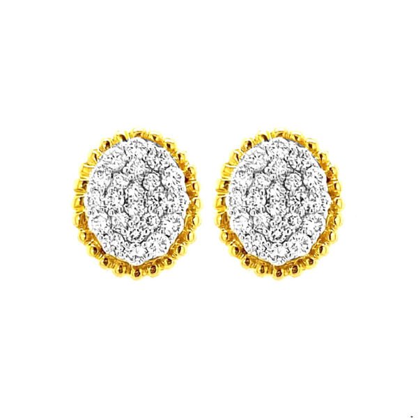 Sparkling cluster oval design 18kt yellow gold diamond stud earrings- DTO0036