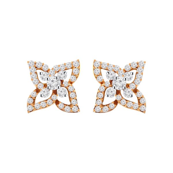 Pretty Floral Two Tone Gold 18kt Diamond Stud Earring- DTO0052