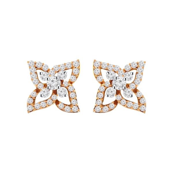 Pretty Floral Two Tone Gold 18kt Diamond Stud Earring- DTO0052