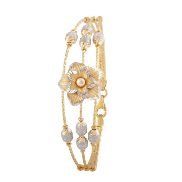 Elegant Glossy Diamond Cut Floral Gold Bracelet - FBR65