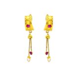 Traditional textured 22kt yellow gold dangler earrings- FBL0035