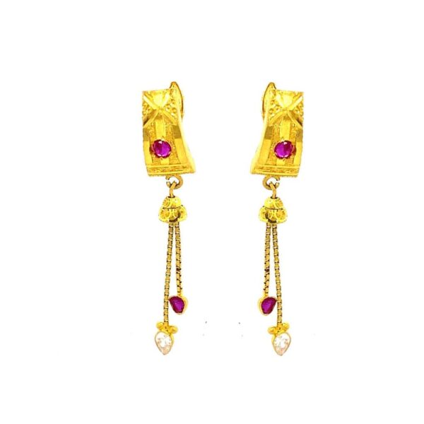 Traditional textured 22kt yellow gold dangler earrings- FBL0035