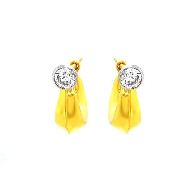 Sparkling single stone 22kt yellow gold bali earrings- FBL0045