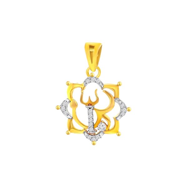 Religious trishul aum 22kt yellow gold Cz pendant    - FCPT0020