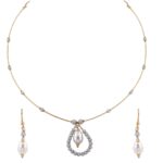 Rhodium polish bead ball with drop synthetic pearl gold pendant set - FNC230