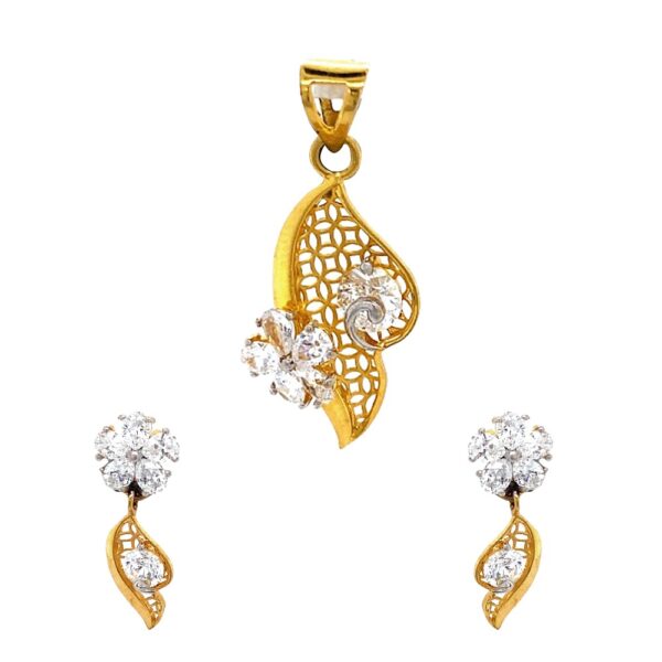 Delicate cutout yellow gold 22kt Cz pendant set- FPST0080