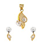 Delicate cutout yellow gold 22kt Cz pendant set - FPST0080